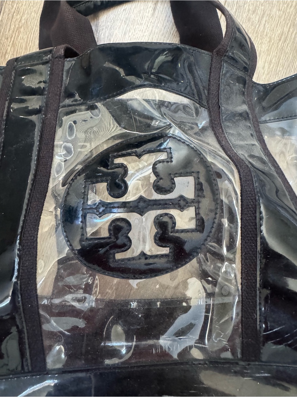 Tory Burch Clear Tote with Black Trim and Logo - Picture 2 of 8